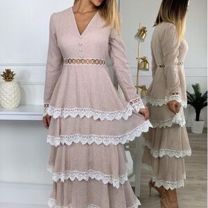 Endless Rose Linen and Lace Rose Tiered Maxi